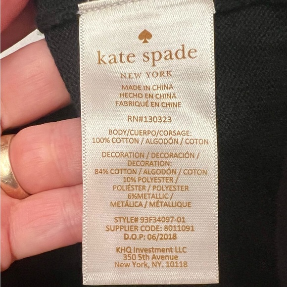 Kate Spade LNWOT Sz 12/Small Black Cardigan w/ Gold Accent Ruffles - Picture 3 of 6